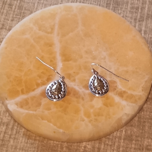 Silver Gold Tone French Wire Tear Drop Earrings - Picture 6 of 7